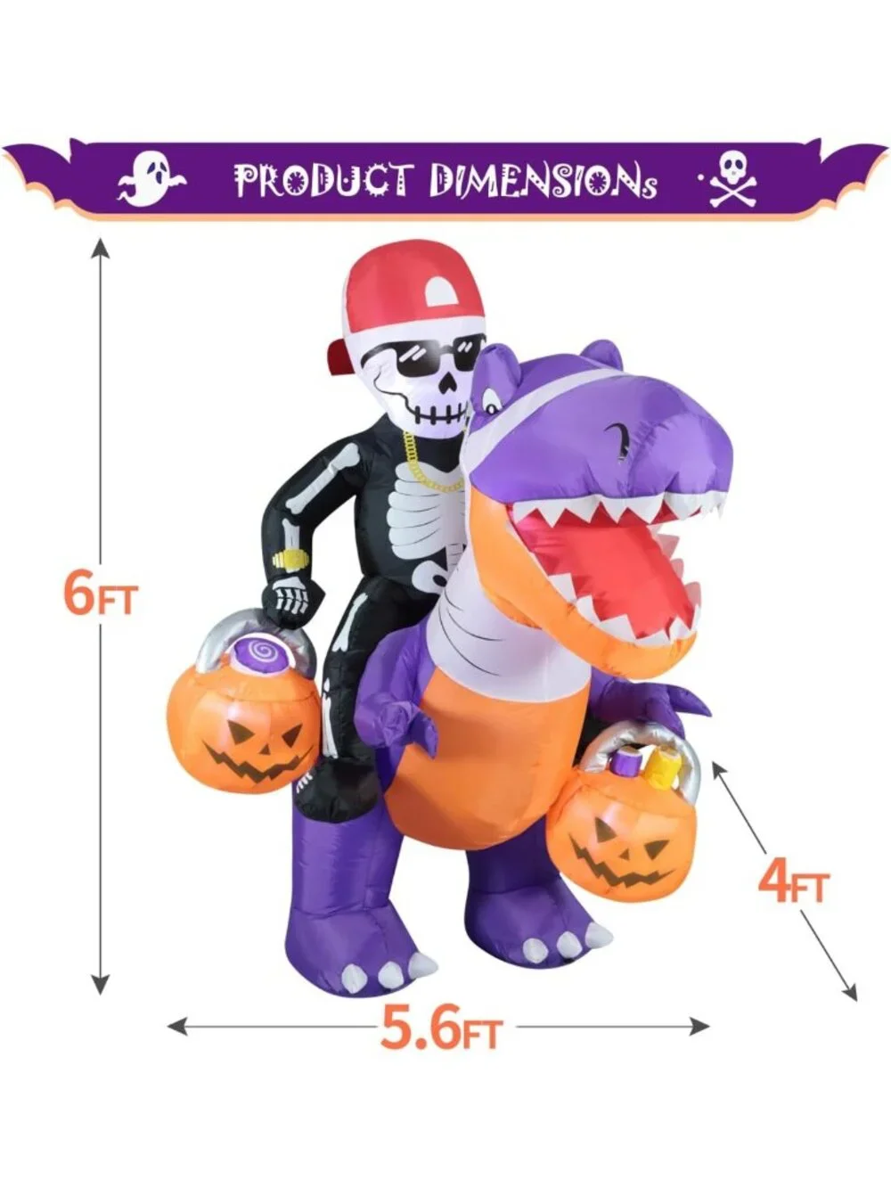 6FT Inflatable Skeleton Dinosaur Halloween Yard Decor - Spooky Outdoor